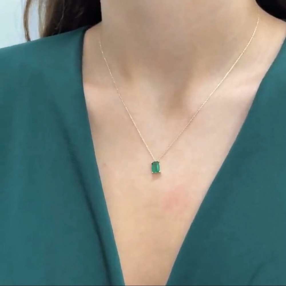 Emerald Rectangle Necklace 14k Solid White Gold, … - image 5